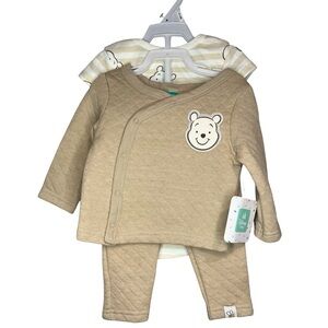 NWT Disney Pooh Bear Beige Quilted Baby Outfit with matching Onsie